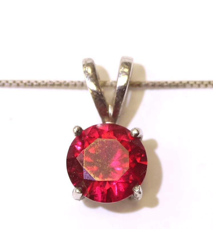925 Sterling Silver 8mm round Red CZ cubic Zirconia box chain necklace 2.5g 16"