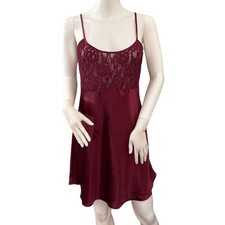 VICTORIAS SECRET Gold Label Burgundy Lace Trim Satin Slip Dress Babydoll Small