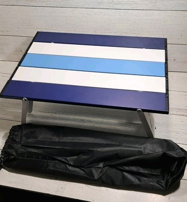 Folding Camping Small Mini Portable Table Striped White Aluminum Side ...