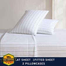 Nautica Queen Sheets Cotton Percale Bedding Set Striped Beaux Stripe Blue