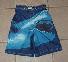 OP Boys Sz Large 10/12 Beach Pool Quick Dry Shark Print Blue Board Cargo Shorts