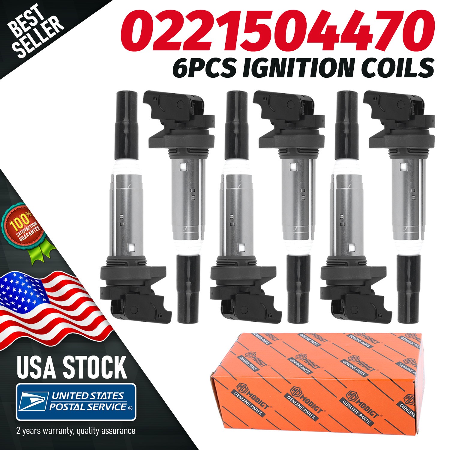 Black Premium Ignition Coil OEM 0221504470 6PCS For Rolls-Royce Ghost 2011-2012