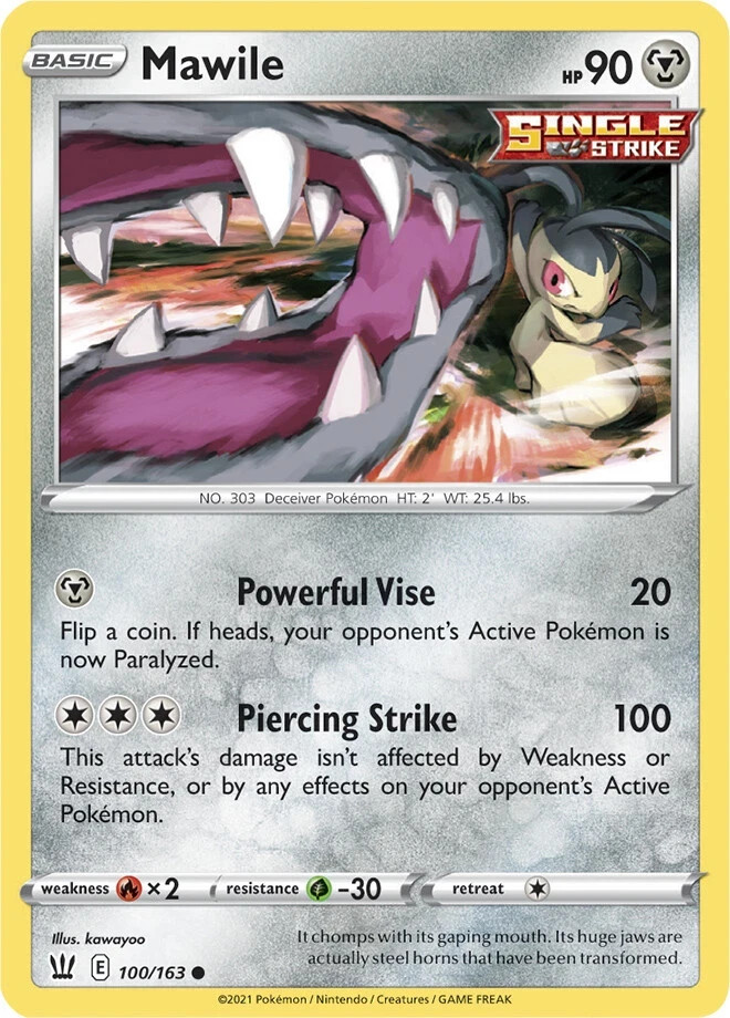 POKEMON SWORD & SHIELD BATTLE STYLES MAWILE 100/163 NM/MINT PACK FRESH