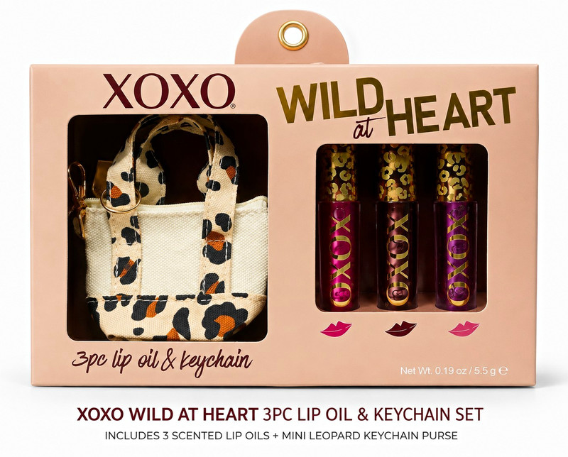 XOXO Wild at Heart Lip Oil & Keychain Set, 4pc, 0.19 oz / 5.5 g
