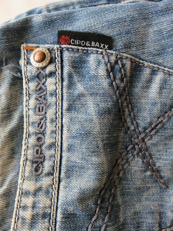 Jeans Cipo & Baxx 30x32 Denim Recto Envejecido Lavado Ácido Y2K Motociclista Hip Hop Foto 4 de 4