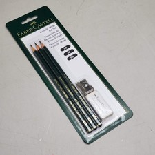 FABER-CASTELL 5 PIECE Castell 9000 Graphite Art Pencil Set 2B 3B 6B Eraser  S