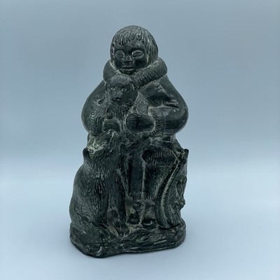 カナダ 80-90s ヴィンテージ WOLF ソープストーン アライグマ 滑石 The Wolf Sculptures Canada Eskimo A Wolf Original Sign Hand Carved