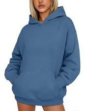 Women Oversized Hoodies Fleece Pullover Sweatshirt Blue Grey