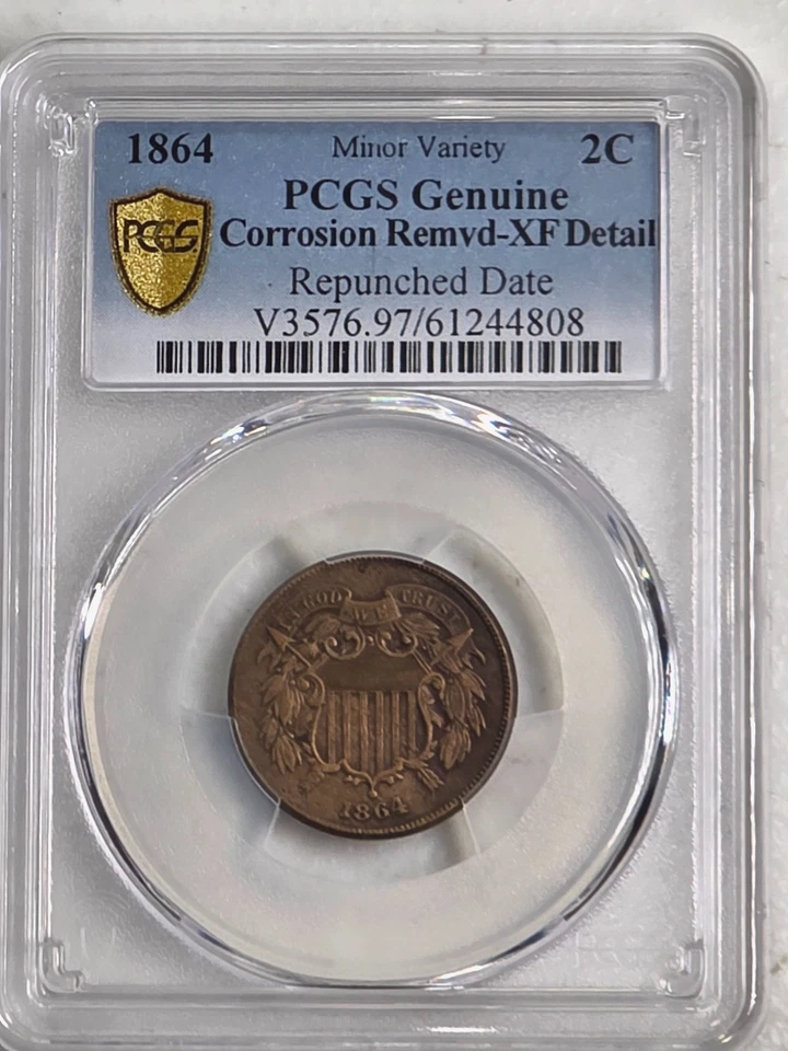 1864 Two 2 Cent Piece 2C PCGS XF Detail - Repunched Date Error #4808 - Image 4 of 4