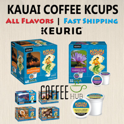 Kauai Coffee Pods 10 or 48 KCUPS Medium/Dark Roast Fit Keurig Capsules FLAVORS