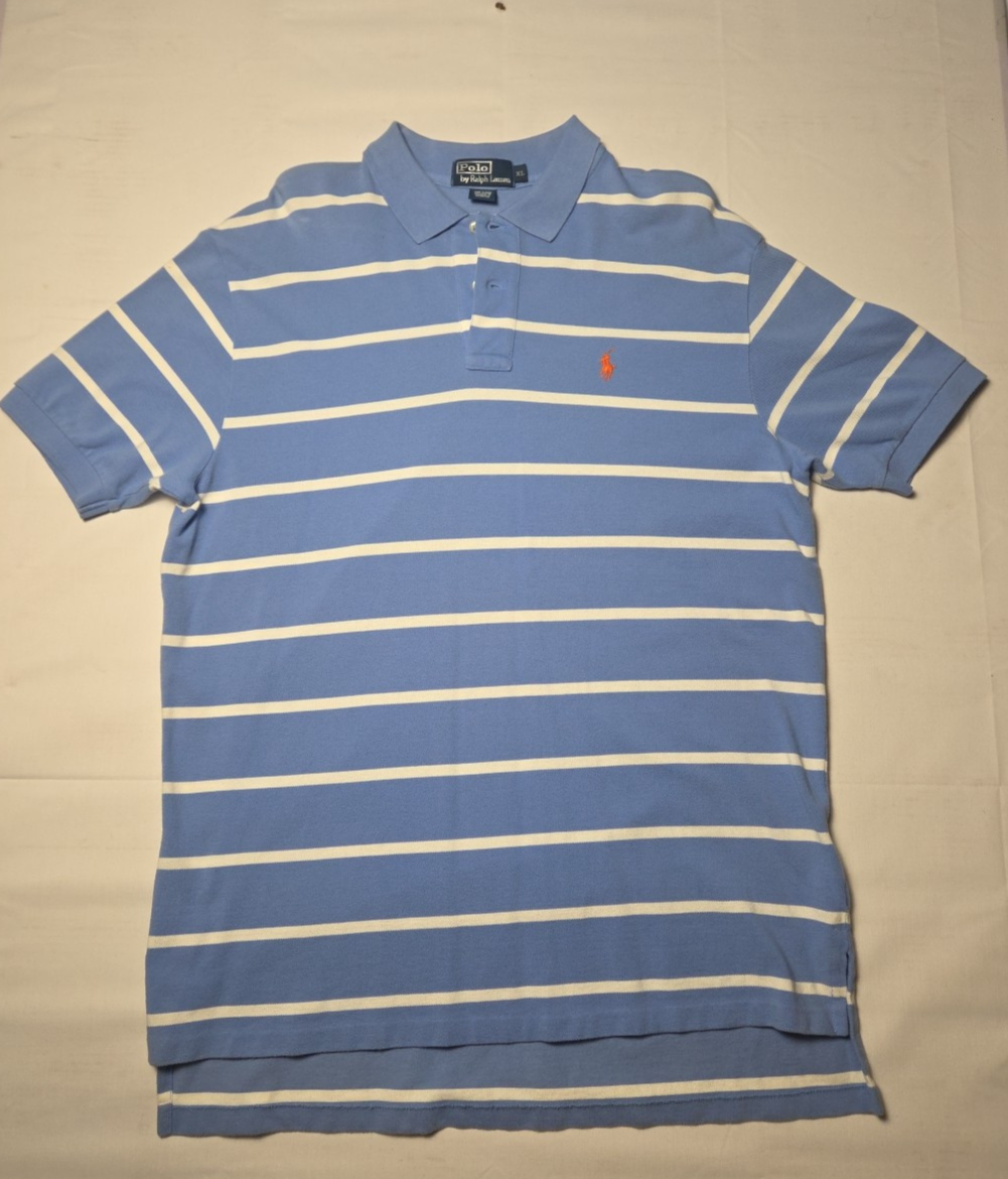 Polo Ralph Lauren camicia uomo XL blu a righe piccolo pony arancione