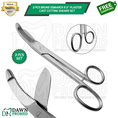 3 Pcs Bruns Esmarch Plaster Shears 9.5'' Serrated Tooth Cast Cutting Scissors Set