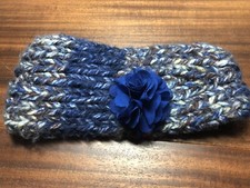 Blue Headband Hand Knitted Crochet Women's with Blue Flower Preowned