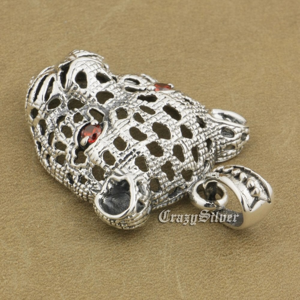 アクセサリー LEOPARD PENDANT 925 Sterling Silver Red CZ Eyes Hollowed Leopard Pendant