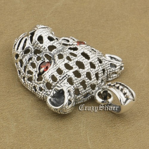 925 Sterling Silver Red CZ Eyes Hollowed Leopard Pendant Punk Jewelry 8A036D - Picture 5 of 8