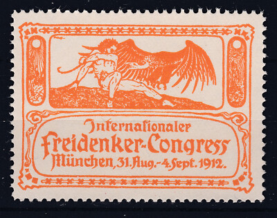Vignette Reklamemarke Internationaler Freidenker Congress München 1912 Orange