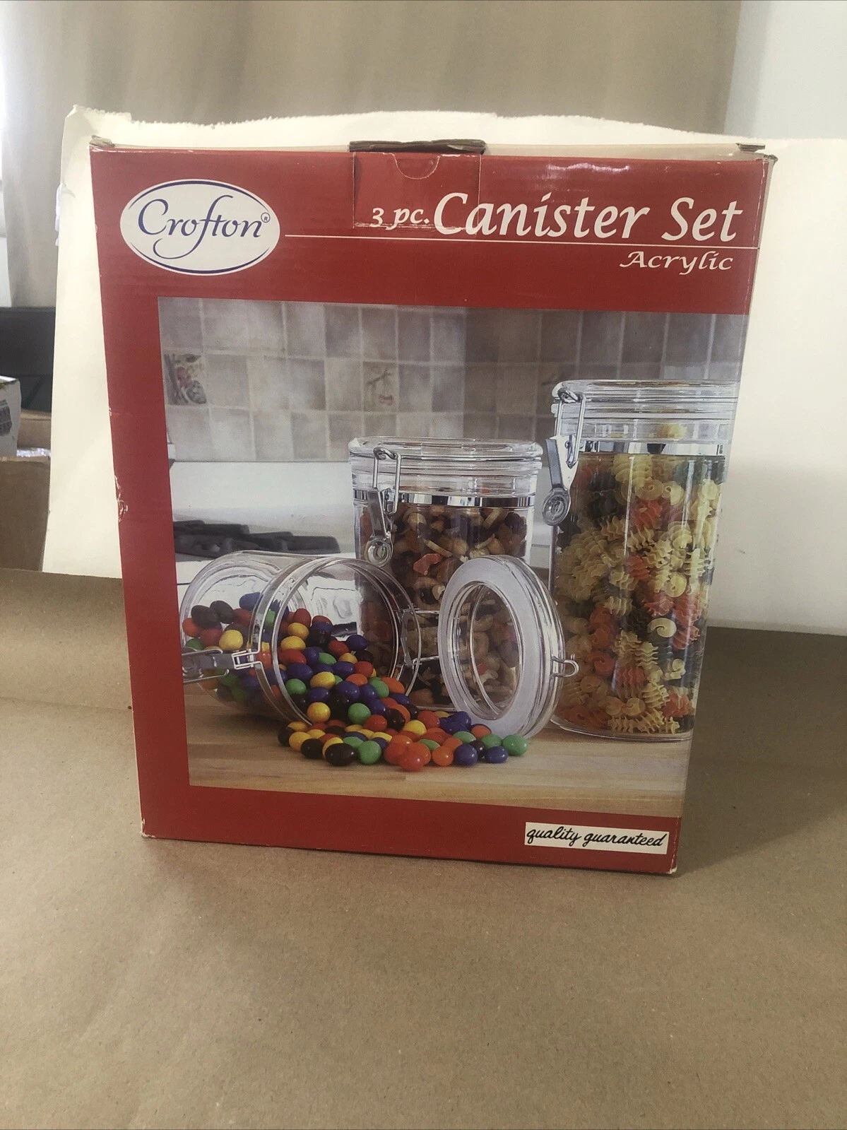 CROFTON 3 PIECE Acrylic CANISTER SET. See Through acrylic Lids New