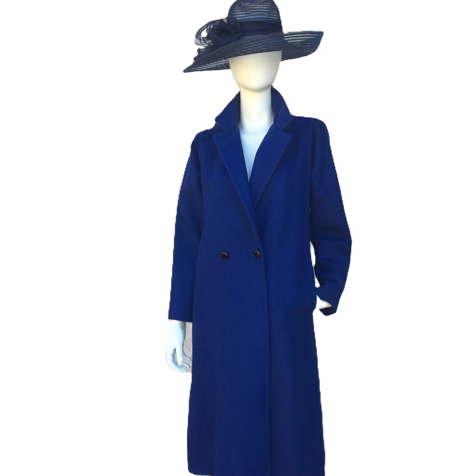 Miss New Yorker Vintage Size 9 Coat Royal Blue Wool Blend Overcoat Pockets Lined - Image 2 of 4