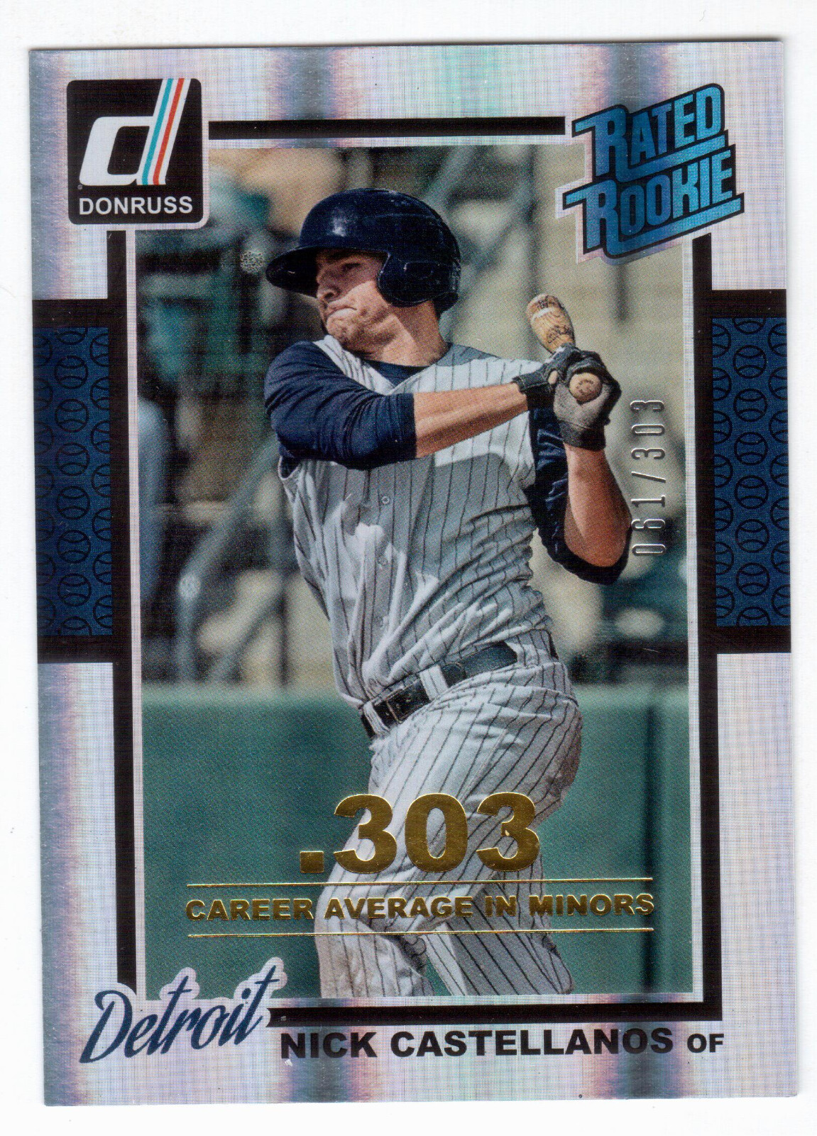 2014 DONRUSS #33 NICK CASTELLANOS RATED ROOKIE STAT LINE CAREER #061/303