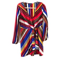 Express Womens Size Medium Multicolor Bold Stripe Faux Wrap Cocktail Dress