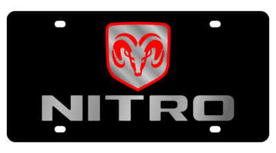 Eurosport Daytona Acrylic Black Mirror License Plate With Red Script Dodge Emblem