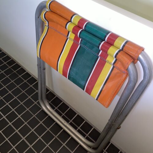 Vintage Striped Folding Stool Chair Fishing Deckchair camping Beach VW Camper T4 - Picture 1 of 4