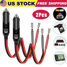 2Pcs Car Fused Cigarette Lighter Adapter Male Plug Replacement with LED Light