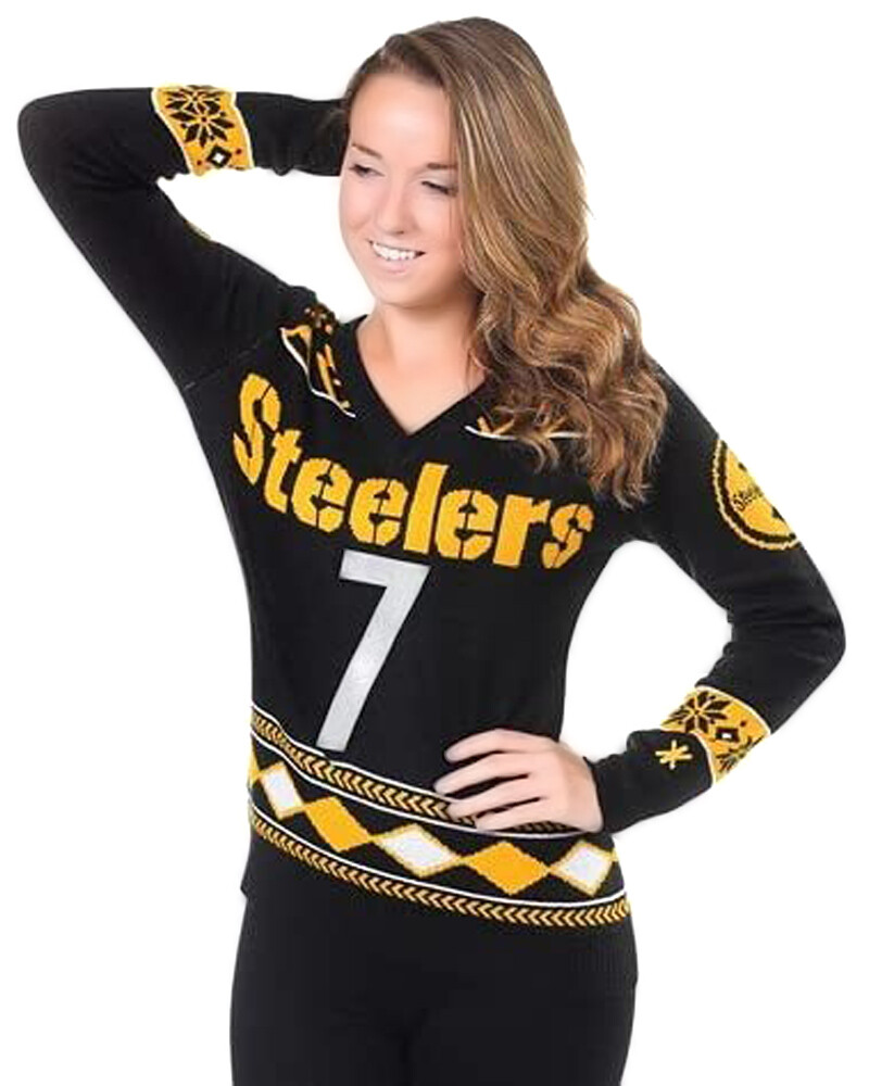 Блестящий свитер с большим логотипом Klew NFL Womens Pittsburgh Steelers LeVeon Bell #26
