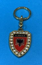 NEW ALBANIA EAGLE EMBLEM KEY CHAIN PENDANT-METAL+STONES-ALBANIA FLAG SOUVENIR