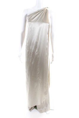 Ralph Lauren Black Label Womens Silk One Shoulder Dress Taupe Size 14