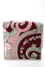 Rianna + Nina Womens One Of A Kind Azulejos Abstract Shoulder Handbag Pink Silk