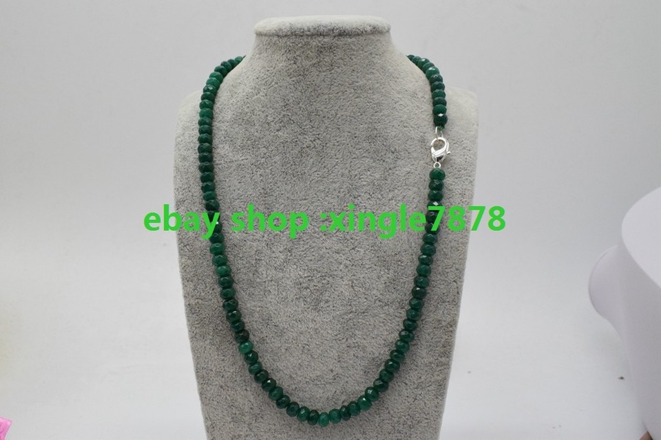 3 Rows 4x6mm Faceted Green Jade Natural Gems Rondelle Beads - Foto 4