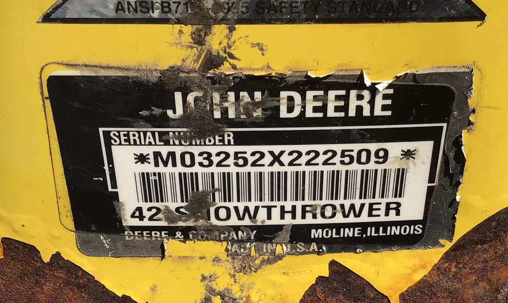 John Deere GT235 GT245 GX325 GX335 GX345 325 335 345 42” Snow Blower
