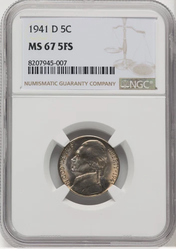 1941 D Jefferson Nickel NGC MS 67 5FS Full Steps