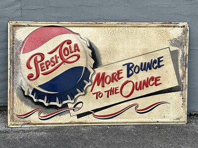 PEPSI ヴィンテージサイン Vintage Pepsi Flange Sign: Die Cut Double Sided Tin Litho Advert
