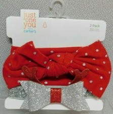 Just One You Baby Girls 2pk Christmas Valentine Headwrap Silver/Red