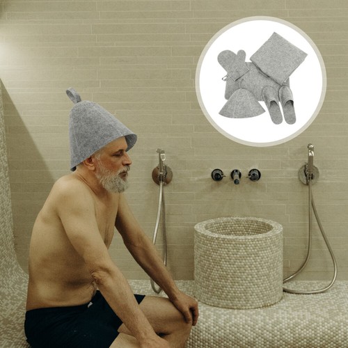 Sauna Duschkappe Handschuhe Slipper -Aufbewahrungstasche Baby Saunahut Aus Filz - Bild 9 von 12