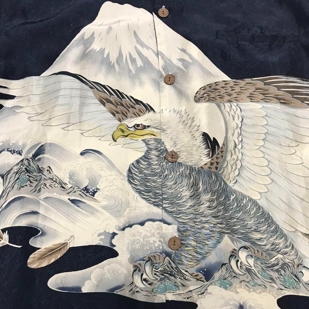 SUN SURF SS32292 Hawaiian Aloha Shirt silk navy blue Size M