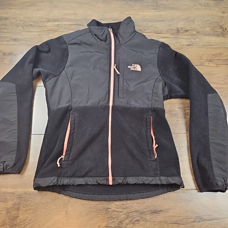 north-face full zip fleece pink jacket