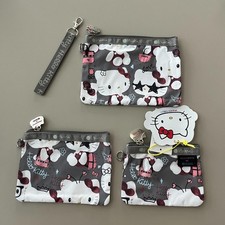 Lesportsac Hello Kitty Gray Wristlet Pouch Set of 3 NWT