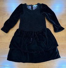 LoveShackFancy Girls Black Velvet Long Sleeve Tiered Dev Dress Sz. 10Y