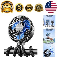Portable Stroller Fan with LED Display, 4 Speed Rechargeable Mini Clip On Fan...