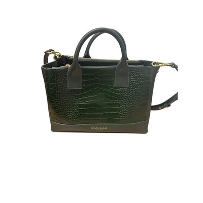 Teddy Blake Tasche Grün Croco Leder Made in Italy Edel Top Zustand Schultergurt