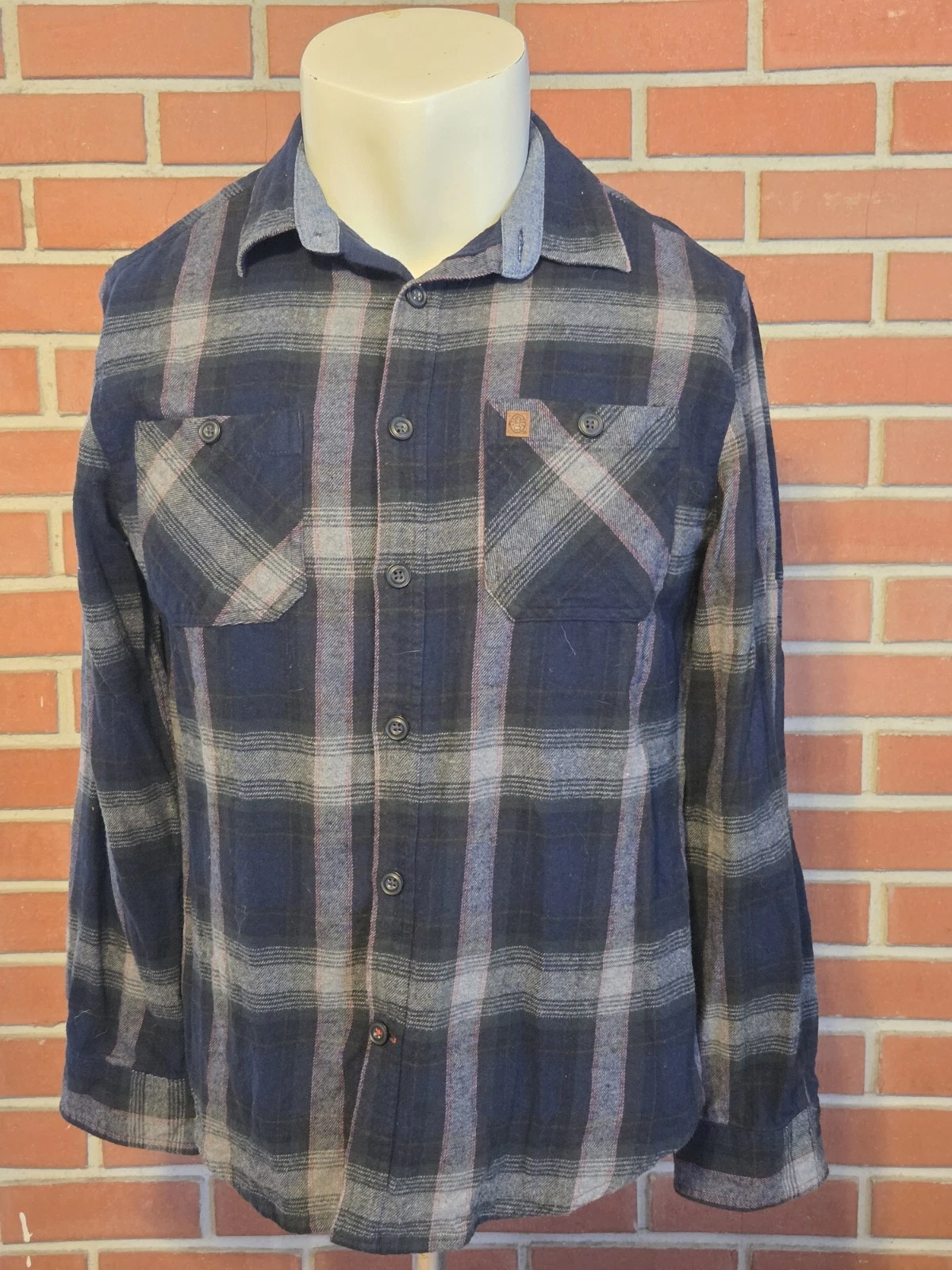 COLEMAN Long Sleeve Button Front Flannel Shirt Mens Large Blue Plaid Cotton EUC