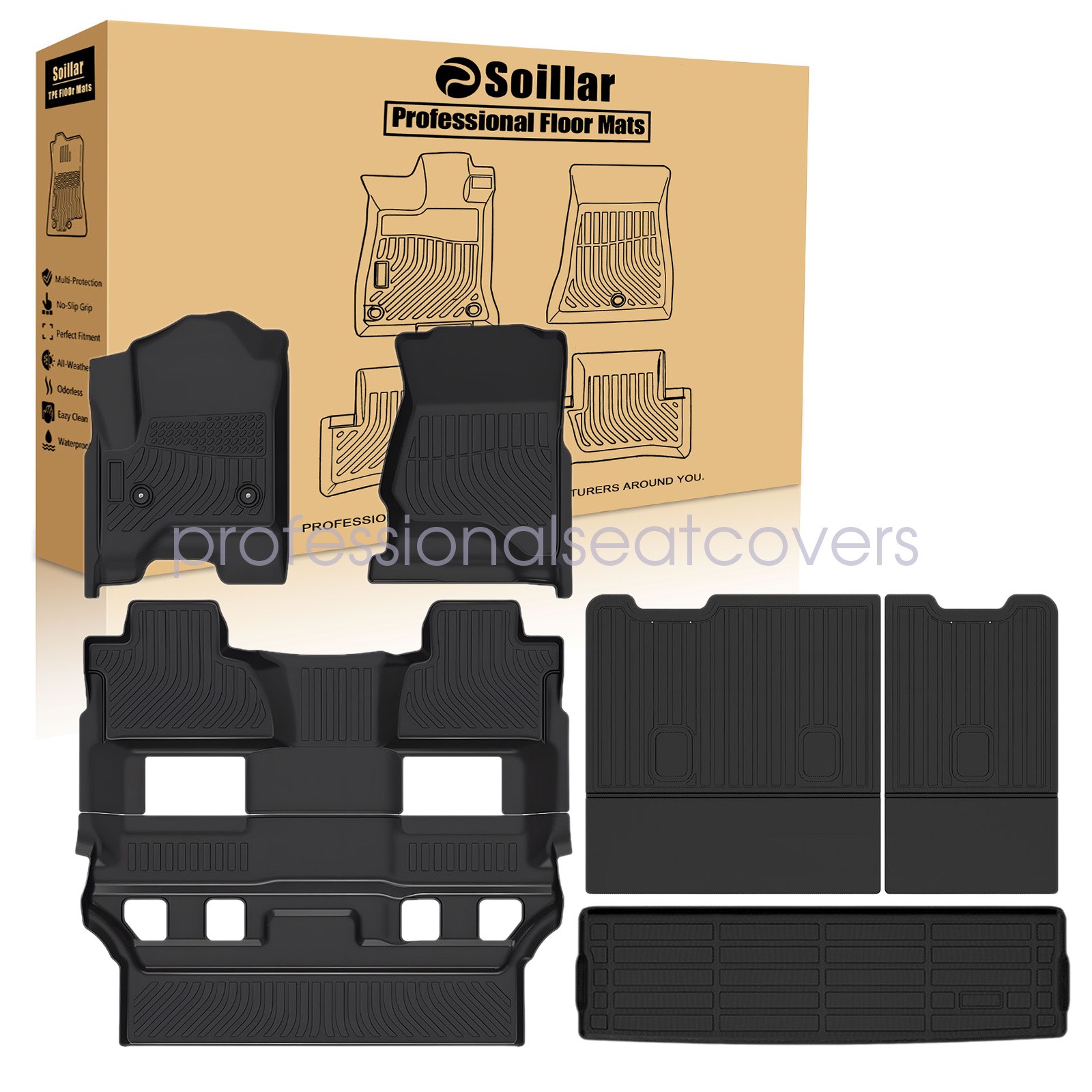 Fits 2015-20 Chevy Tahoe GMC Yukon Bucket Seat TPE Floor Mats/Trunk Cargo Liners