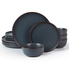 Famiware Mercury Plates & Bowls Set - 12 Piece Stoneware Dinnerware for 4 Dis...