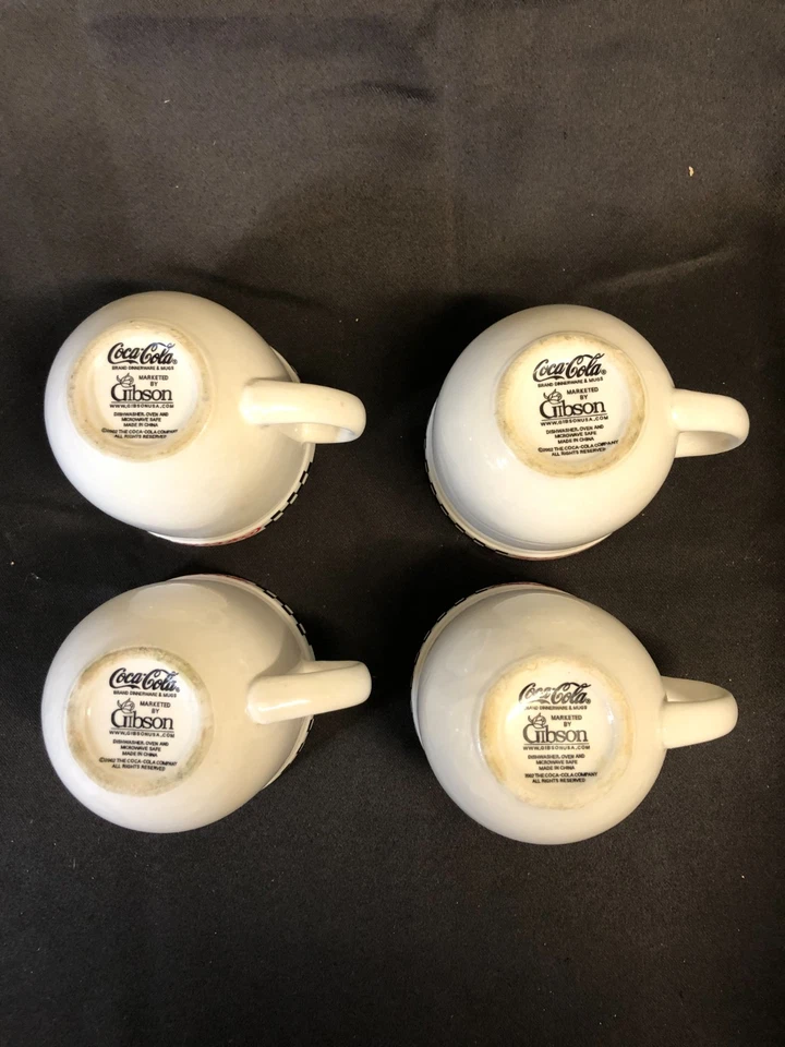Set of 4 Gibson Black Checkered Coca-Cola 12 oz. Coffee Mugs, Pre-Owned - Image 4 of 4