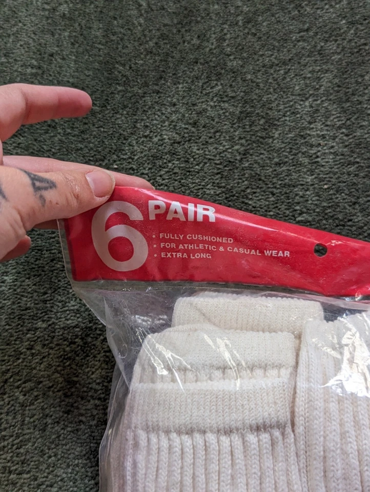 Calcetines tubo elástico pie cojín tejido gran vintage años 80 extra largos 10-13 NOS Foto 3 de 4