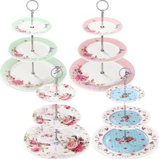 Dandat 4pc 3-Tier Tea Party Cake Stand Floral Ceramic Cupcake Display Round