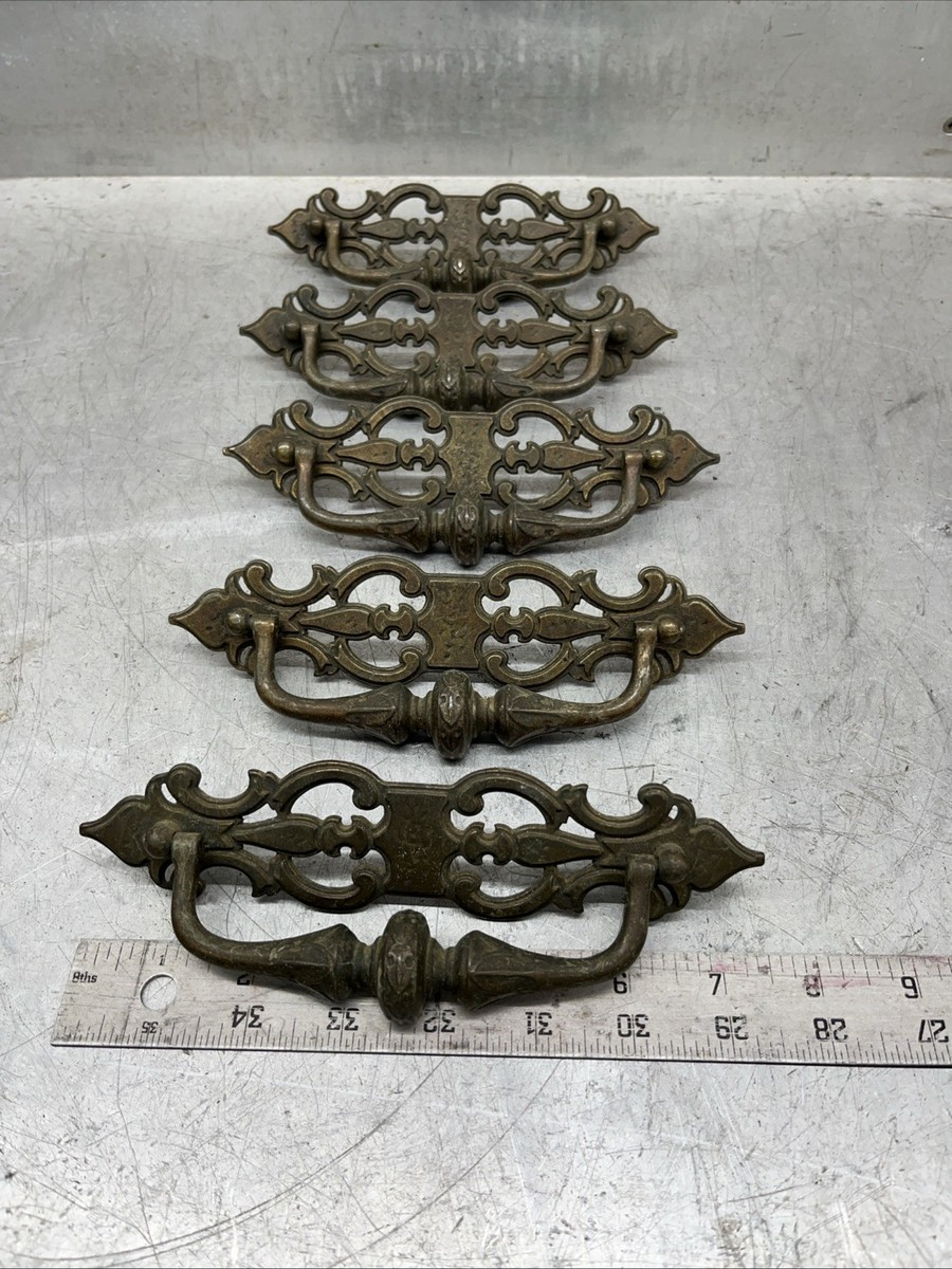 green emerald velvet dress Fecraf 5Inch Antique Drawer Pulls, 6 Pack Antique Brass Cabinet Hardware,  Solid Vintage Dresser Pulls, Aged Gold Brass Drawer Handles, Zinc Alloy main image 0